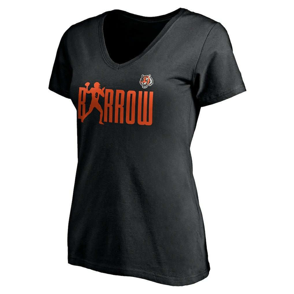 Joe Burrow Cincinnati Bengals Women's Checkdown V-Neck T-Shirt - Black T-shirts