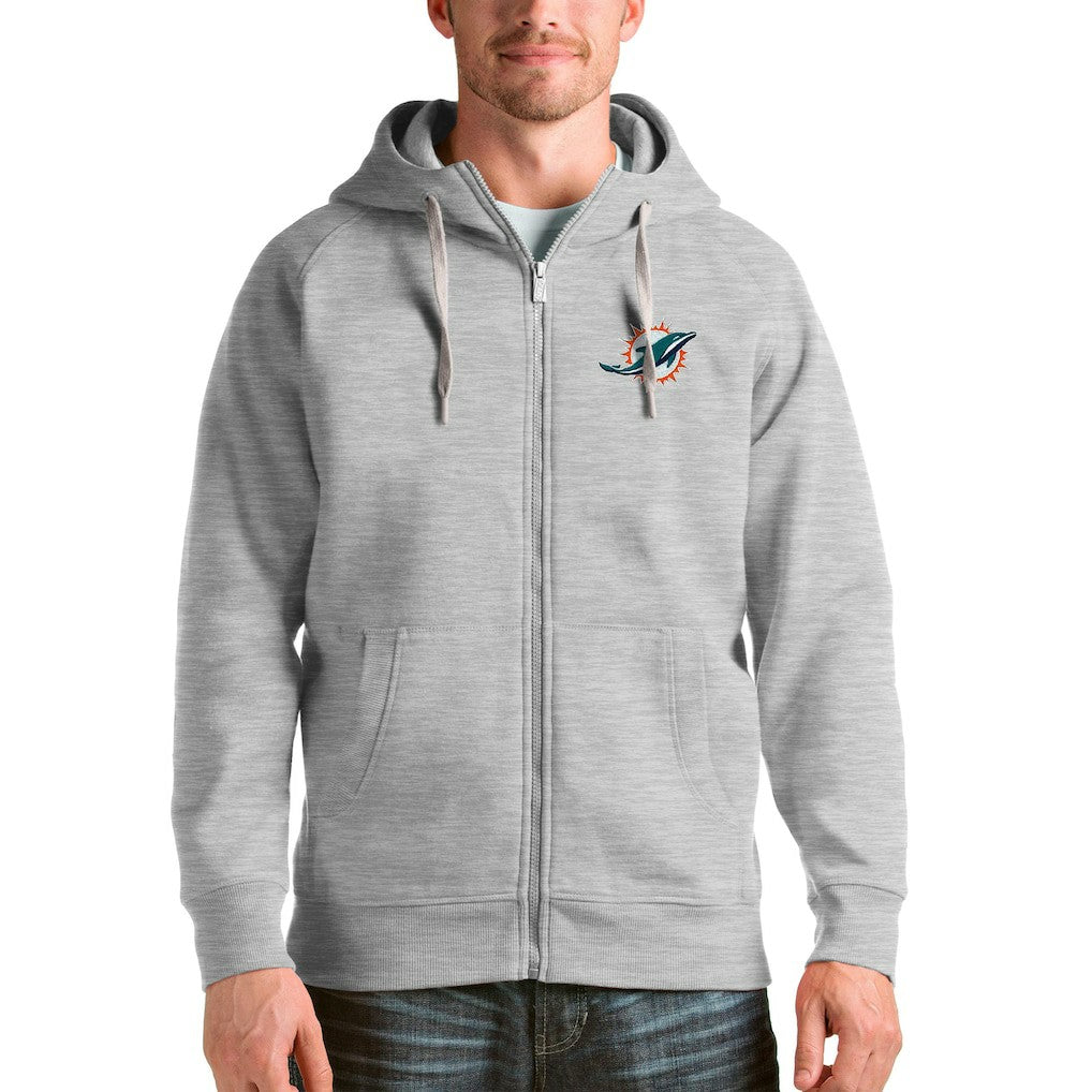 Miami Dolphins Antigua Victory Full-Zip Hoodie - Heather Gray Hoodies