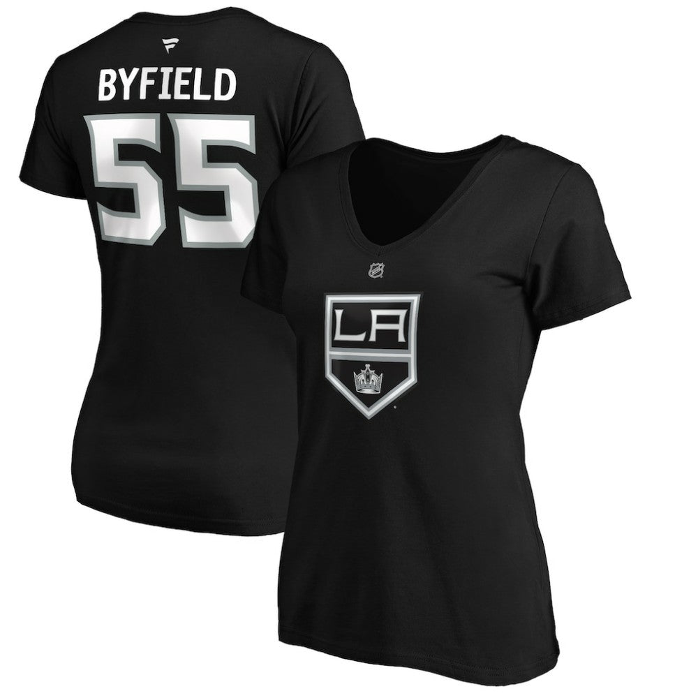 Quinton Byfield Los Angeles Kings Fanatics Women's Authentic Stack Name & Number V-Neck T-Shirt - Black | US 4118415