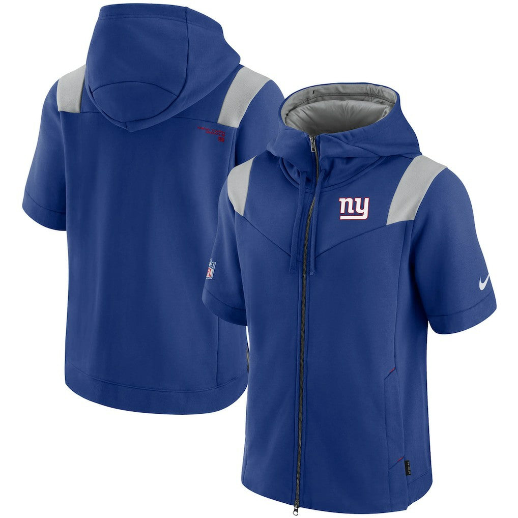 New York Giants Sideline Showout Short Sleeve Full-Zip Hoodie - Royal Hoodies