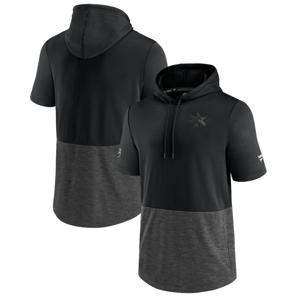 San Jose Sharks Fanatics Authentic Pro Travel and Training Short Sleeve Pullover Hoodie - Black | US 4123472