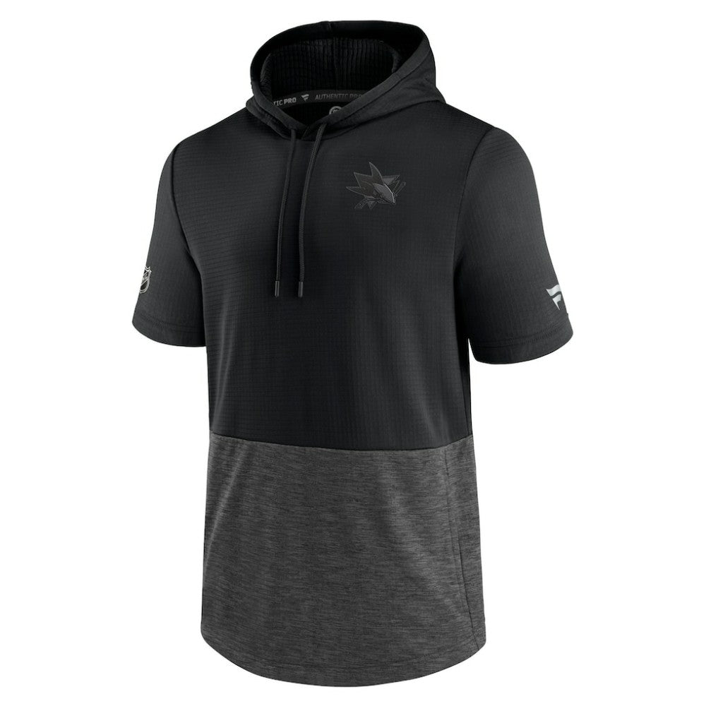 San Jose Sharks Fanatics Authentic Pro Travel and Training Short Sleeve Pullover Hoodie - Black | US 4123472