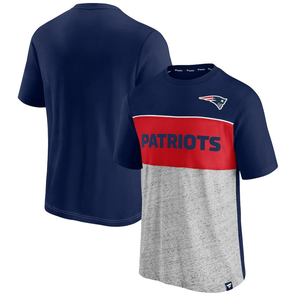 New England Patriots Colorblock T-Shirt - Navy/Heathered Gray T-shirts