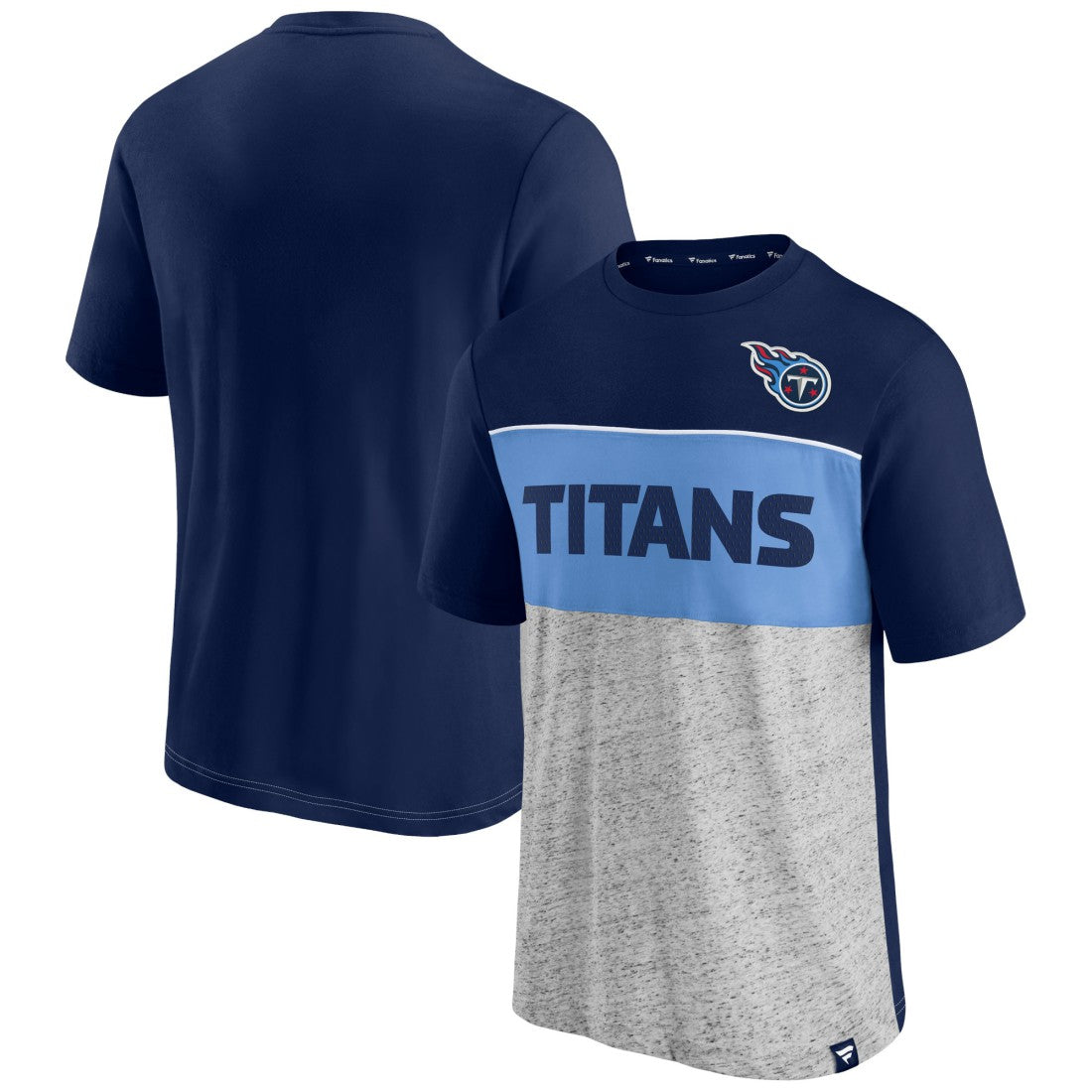 Tennessee Titans Colorblock T-Shirt - Navy/Heathered Gray T-shirts