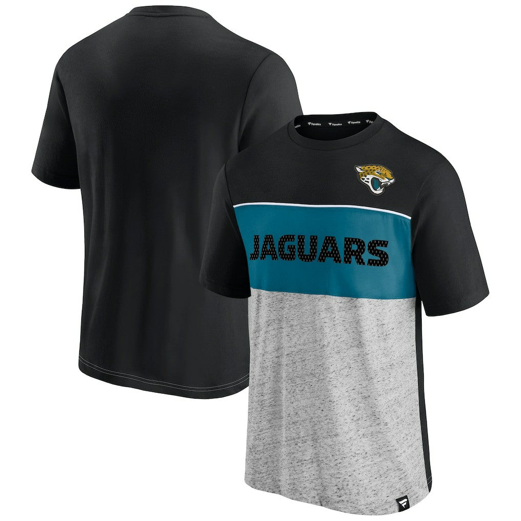 Jacksonville Jaguars Colorblock T-Shirt - Black/Heathered Gray T-shirts