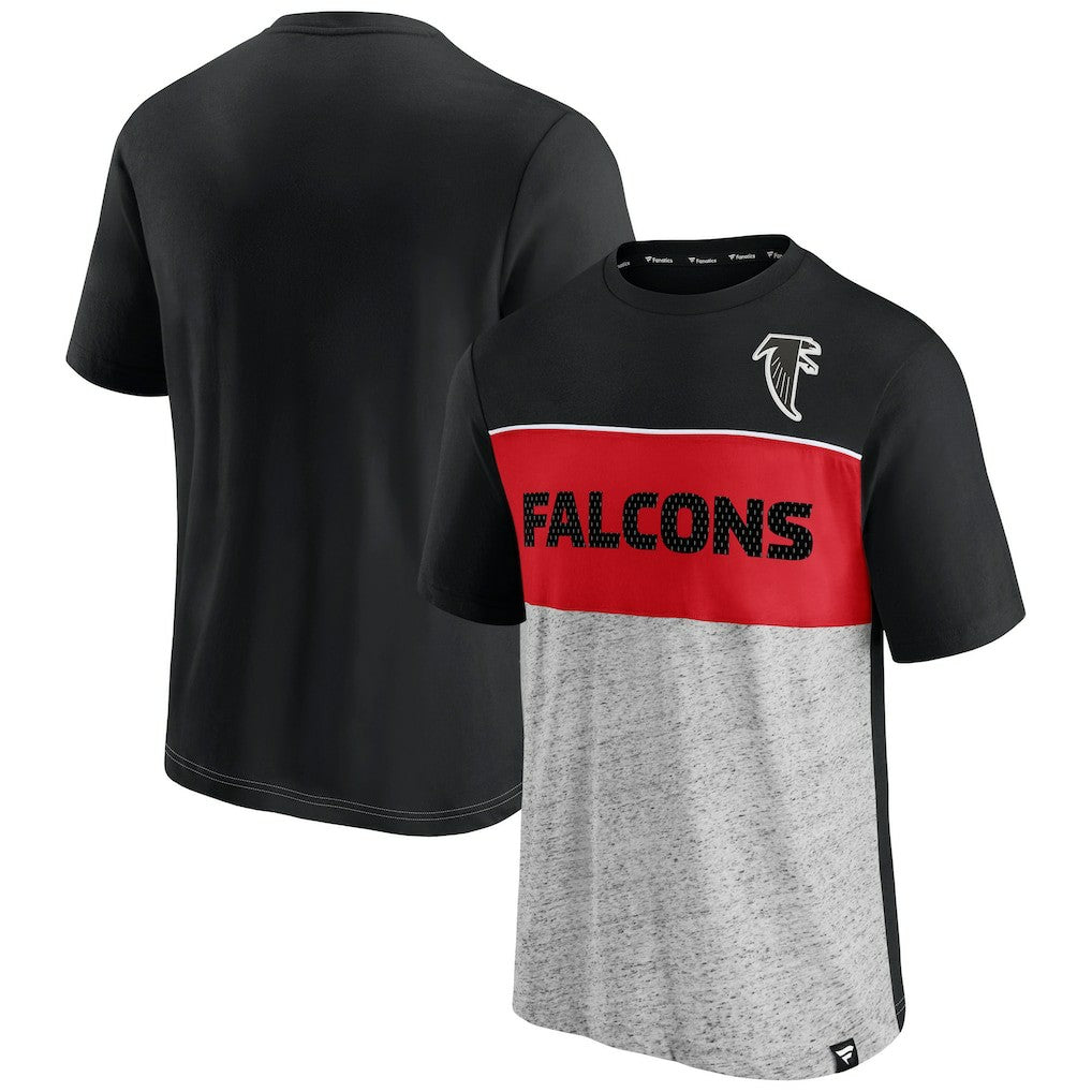 Atlanta Falcons Throwback Colorblock T-Shirt - Black/Heathered Gray T-shirts