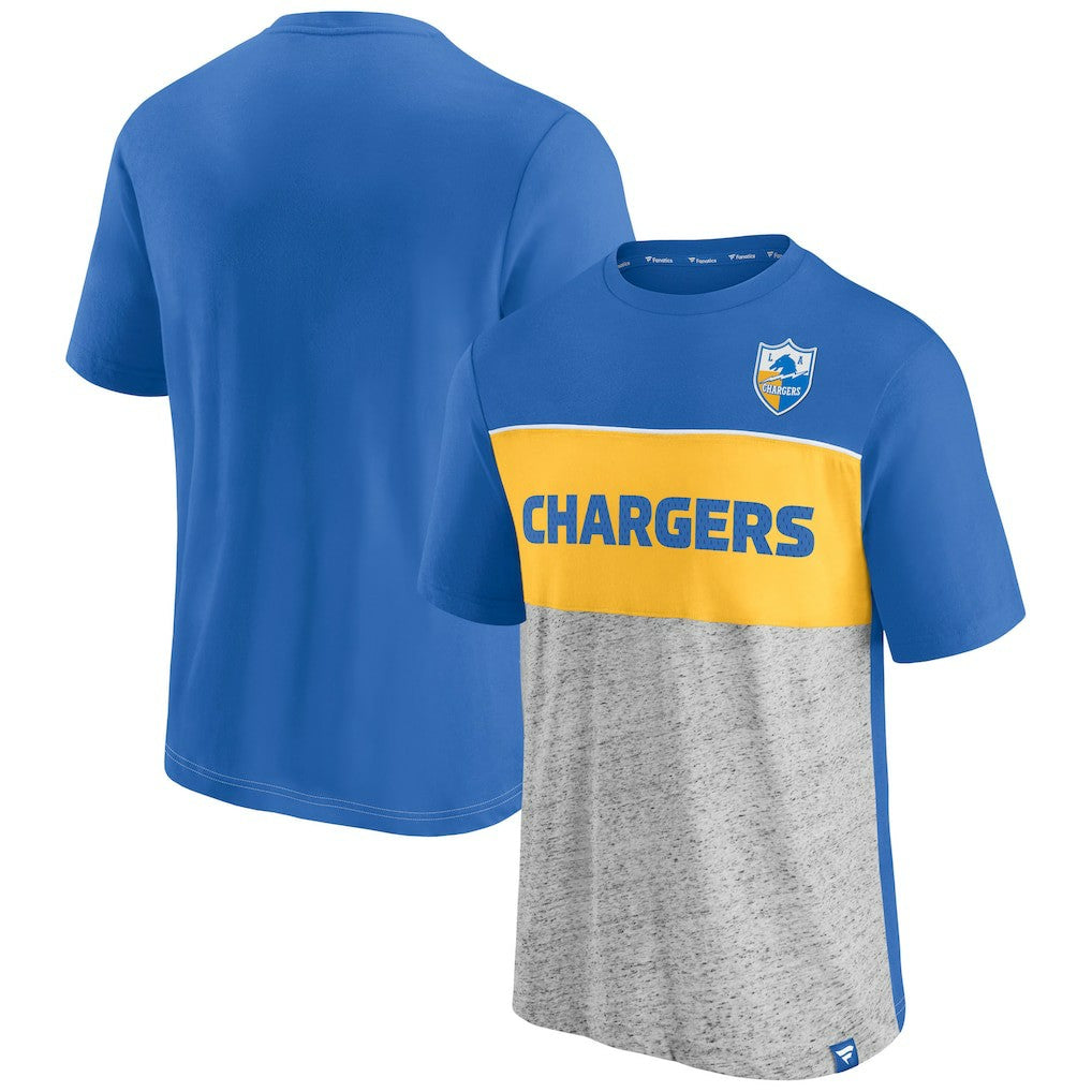 Los Angeles Chargers Throwback Colorblock T-Shirt - Powder Blue/Heathered Gray T-shirts
