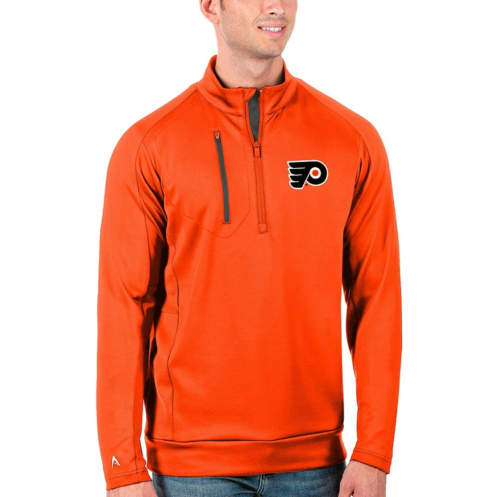 Philadelphia Flyers Antigua Generation Quarter-Zip Pullover Jacket - Orange/Charcoal | US 4126587