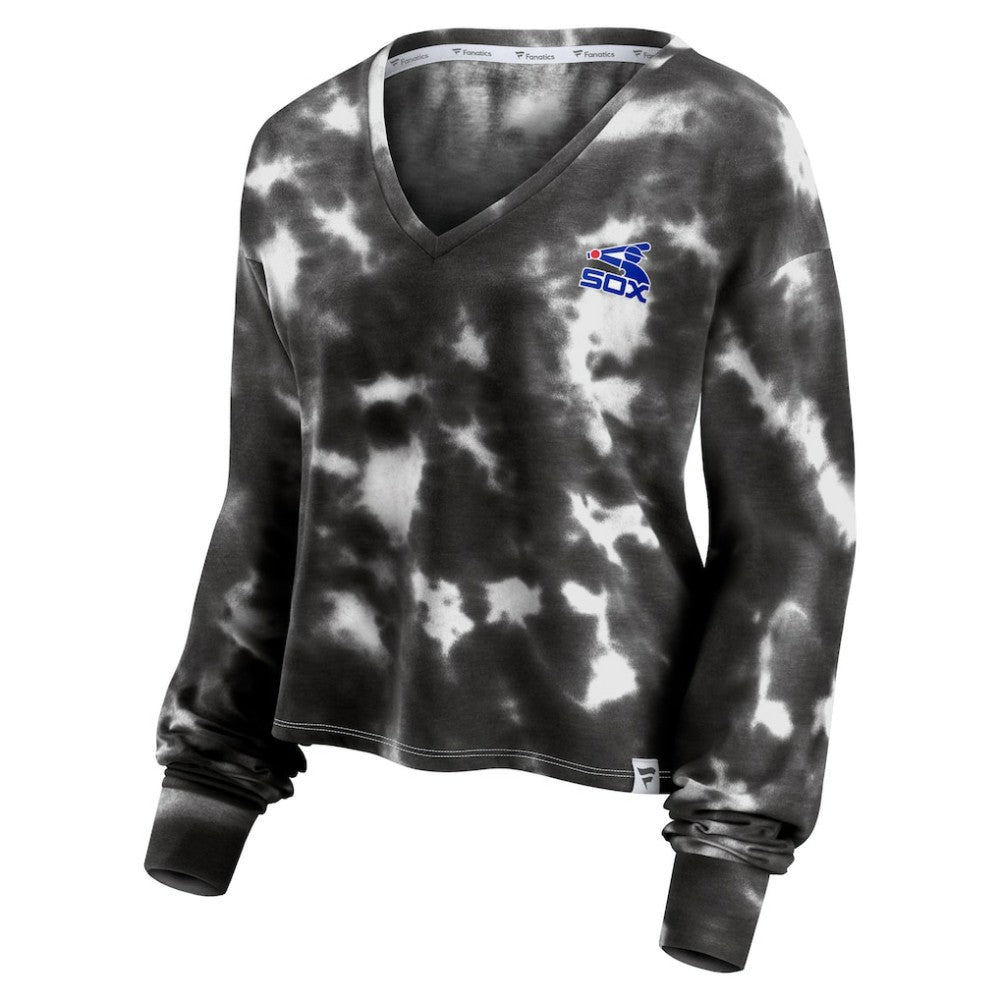 Chicago White Sox Fanatics Women's Tie-Dye V-Neck Pullover Cropped Tee - White/Black Pullover