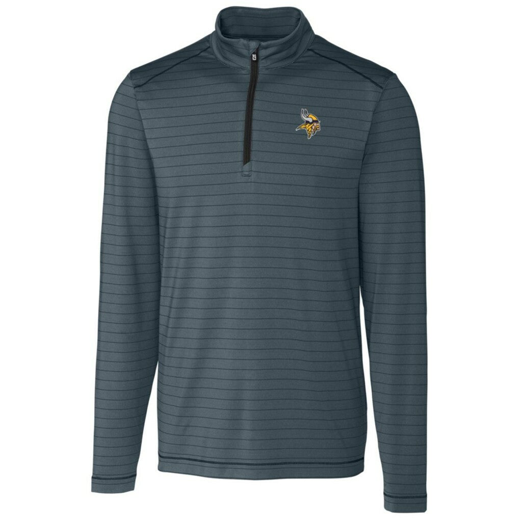 Minnesota Vikings Cutter & Buck Holman Stripe Quarter-Zip Pullover Jacket - Heather Black Pullover