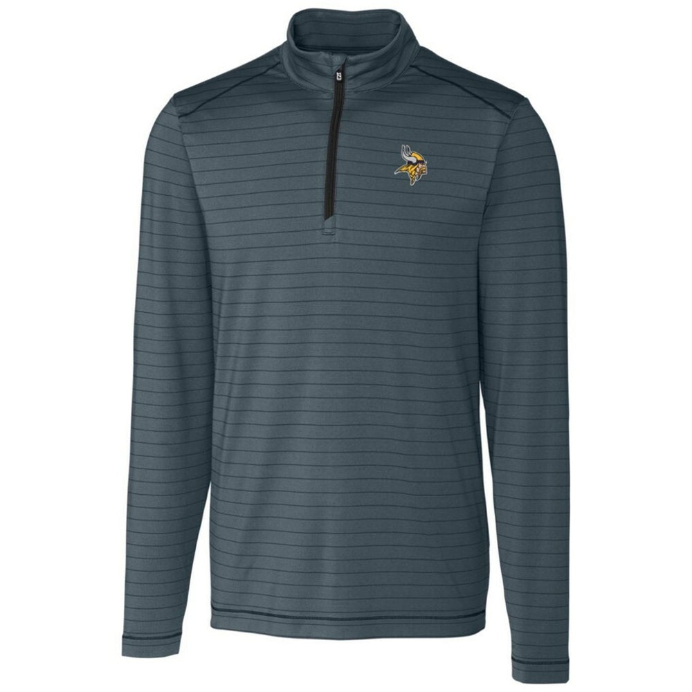 Minnesota Vikings Cutter & Buck Holman Stripe Quarter-Zip Pullover Jacket - Heather Black Pullover