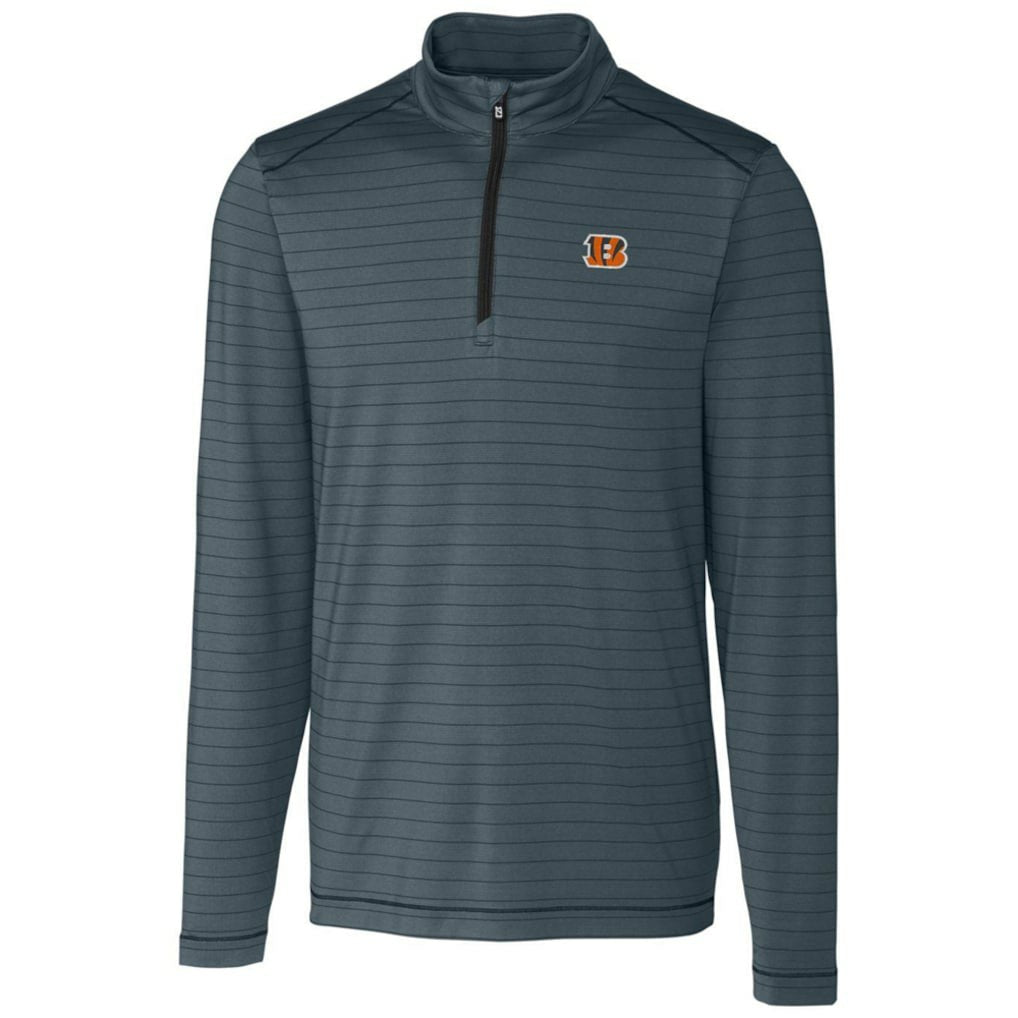 Cincinnati Bengals Cutter & Buck Holman Stripe Quarter-Zip Pullover Jacket - Heather Black Pullover