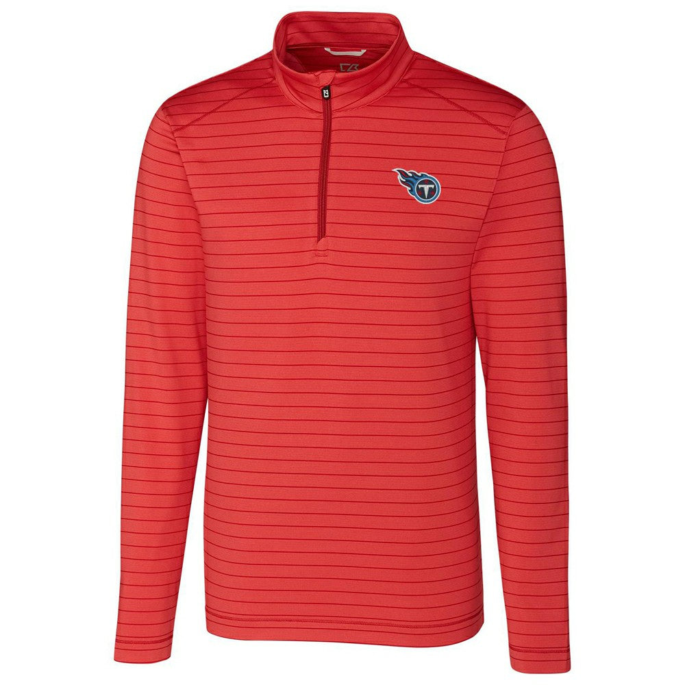 Tennessee Titans Cutter & Buck Holman Stripe Quarter-Zip Pullover Jacket - Heather Red Pullover
