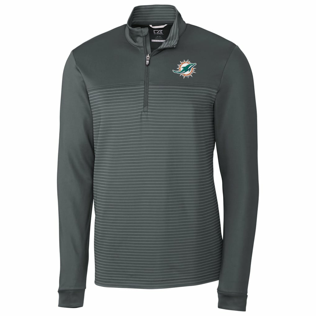 Miami Dolphins Cutter & Buck Traverse Stripe Quarter-Zip Pullover Jacket - Gray Pullover