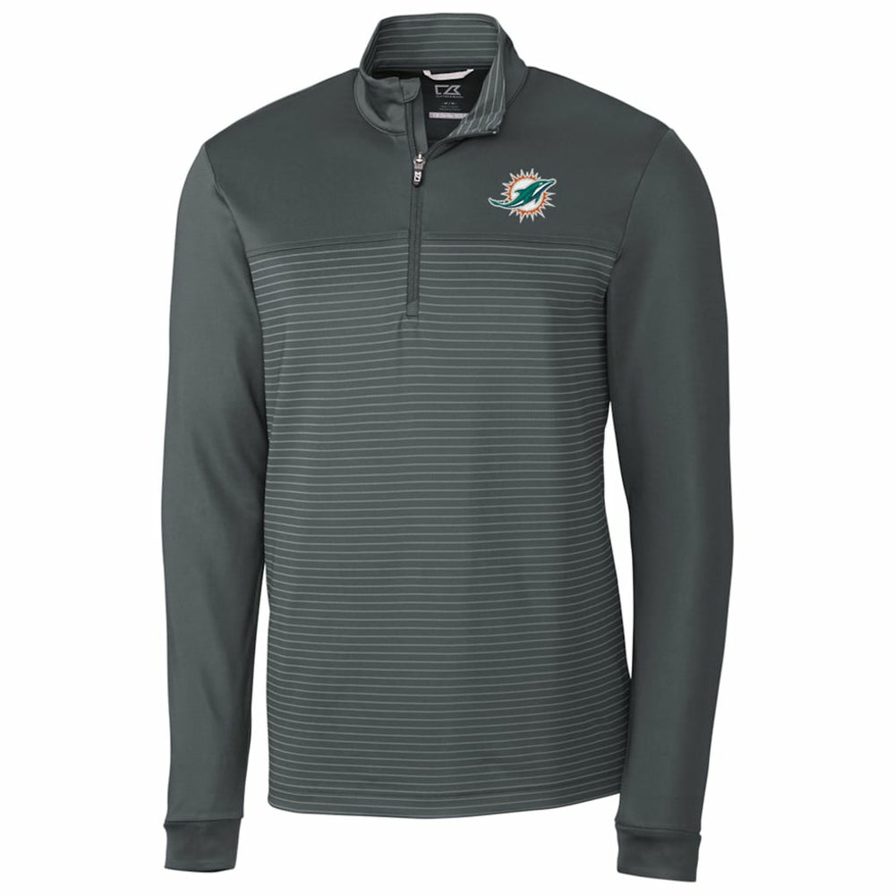 Miami Dolphins Cutter & Buck Traverse Stripe Quarter-Zip Pullover Jacket - Gray Pullover