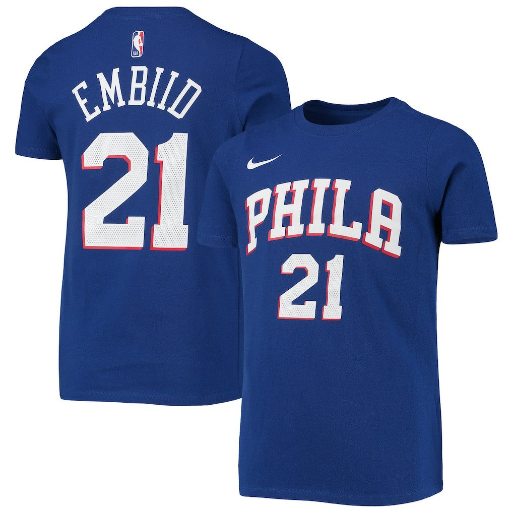 Joel Embiid Philadelphia 76ers Youth Logo Name & Number Performance T-Shirt Royal - Nike