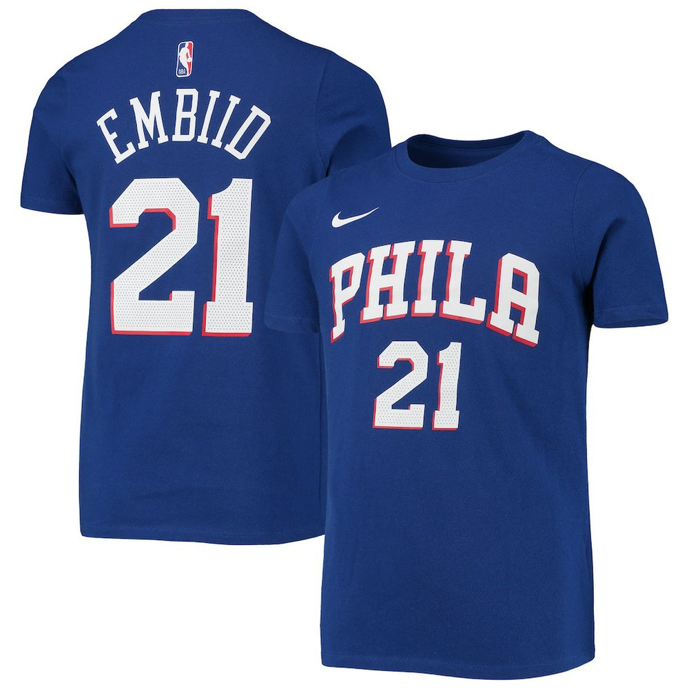 Joel Embiid Philadelphia 76ers Youth Logo Name & Number Performance T-Shirt Royal - Nike