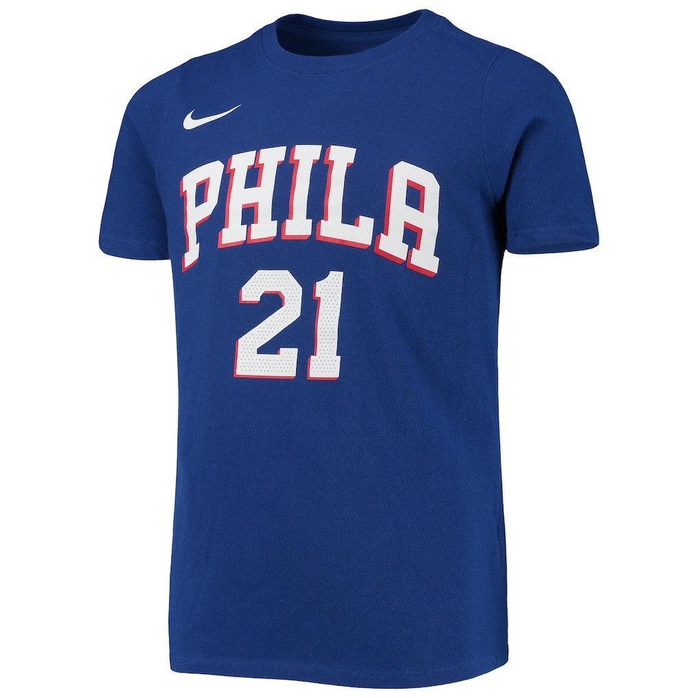 Joel Embiid Philadelphia 76ers Youth Logo Name & Number Performance T-Shirt Royal - Nike