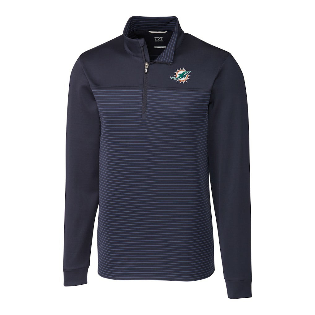 Miami Dolphins Cutter & Buck Big & Tall Traverse Stripe Quarter-Zip Pullover Jacket - Navy Pullover