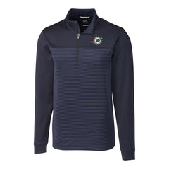 Miami Dolphins Cutter & Buck Big & Tall Traverse Stripe Quarter-Zip Pullover Jacket - Navy Pullover
