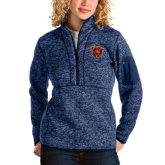 Chicago Bears Antigua Women's Bear Head Fortune Half-Zip Pullover Jacket - Heather Navy Pullover