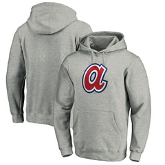 Atlanta Braves Cooperstown Collection Huntington Logo Fitted Pullover Hoodie - Heather Gray Hoodies