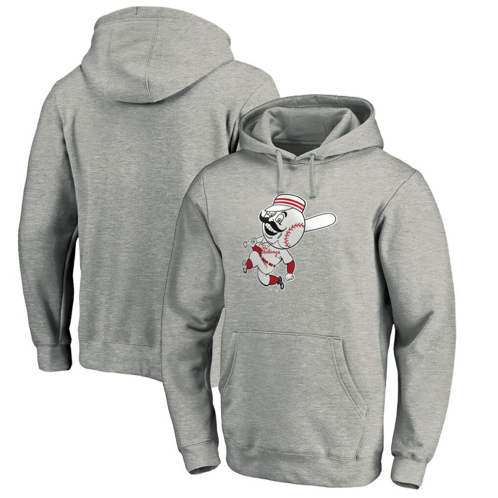 Cincinnati Reds Cooperstown Collection Huntington Logo Fitted Pullover Hoodie - Heather Gray Hoodies