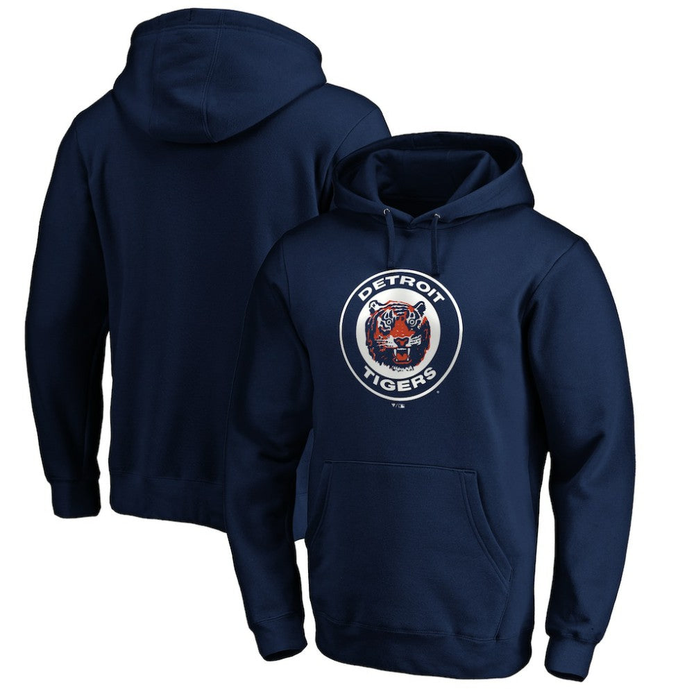 Detroit Tigers Cooperstown Collection Huntington Logo Fitted Pullover Hoodie - Navy Hoodies