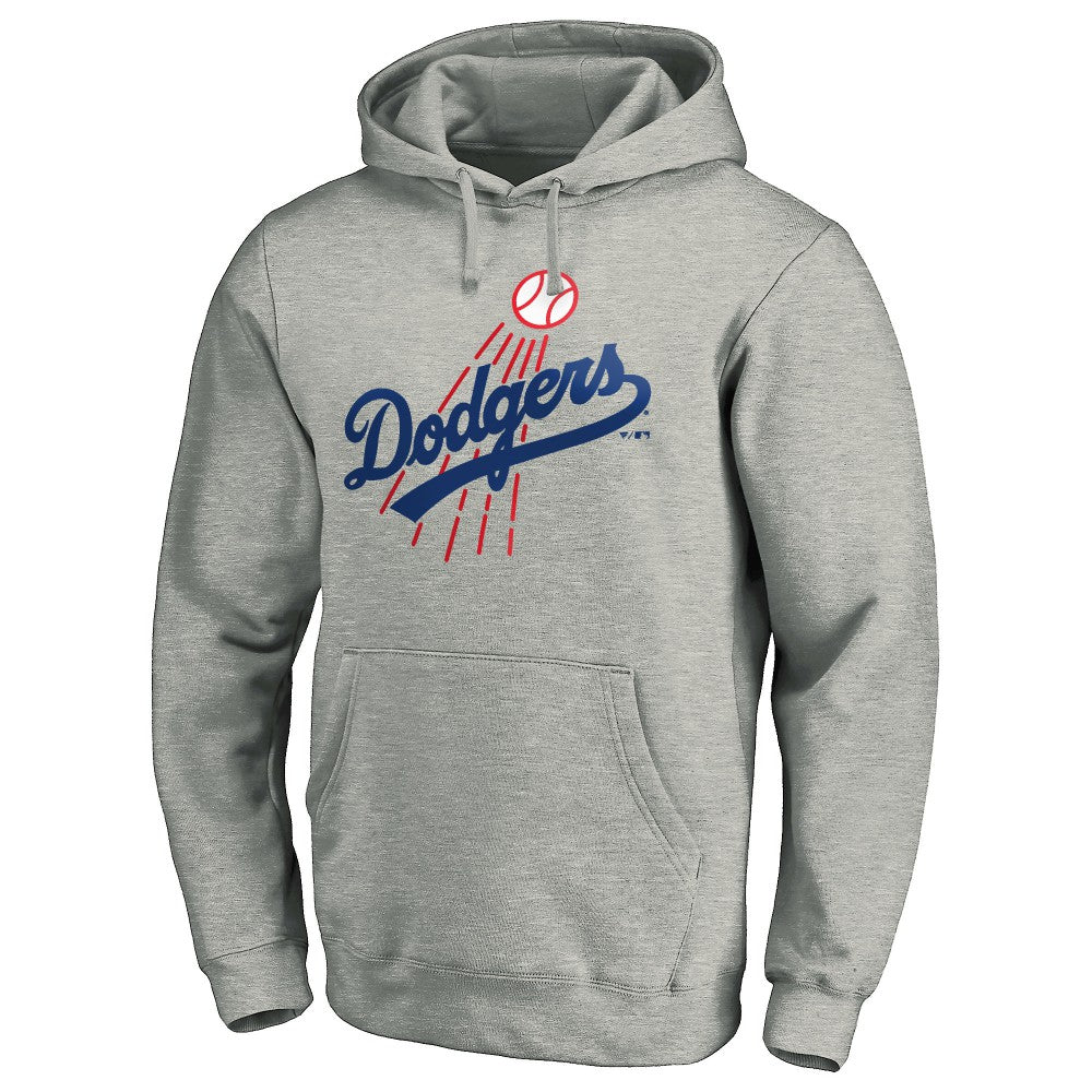 Los Angeles Dodgers Cooperstown Collection Huntington Logo Fitted Pullover Hoodie - Heather Gray Hoodies