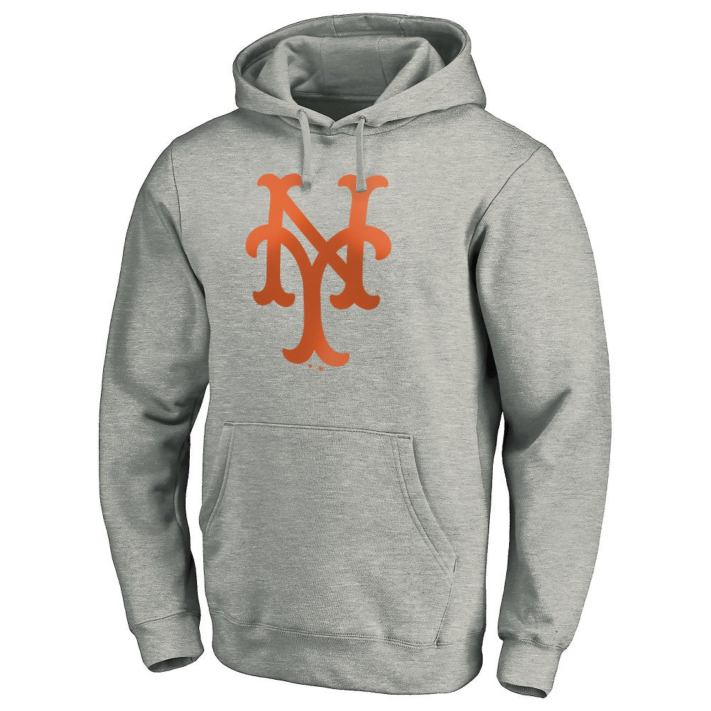 New York Mets Cooperstown Collection Huntington Logo Fitted Pullover Hoodie - Heather Gray Hoodies
