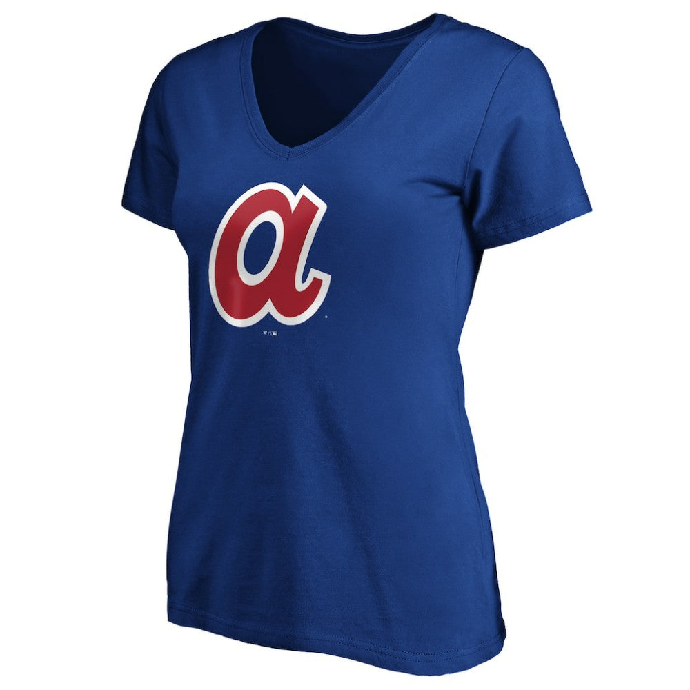 Atlanta Braves Women's Cooperstown Collection Huntington Logo V-Neck T-Shirt - Royal T-shirts