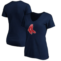 Boston Red Sox Women's Cooperstown Collection Huntington Logo V-Neck T-Shirt - Navy T-shirts