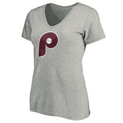 Philadelphia Phillies Women's Cooperstown Collection Huntington Logo V-Neck T-Shirt - Heathered Gray T-shirts