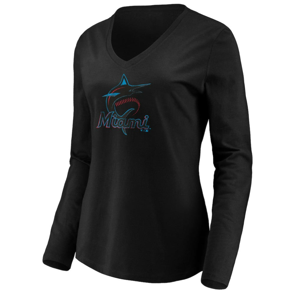 Miami Marlins Women's Core Distressed Team Long Sleeve T-Shirt - Black T-shirts