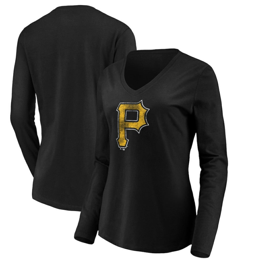 Pittsburgh Pirates Women's Core Distressed Team Long Sleeve T-Shirt - Black T-shirts