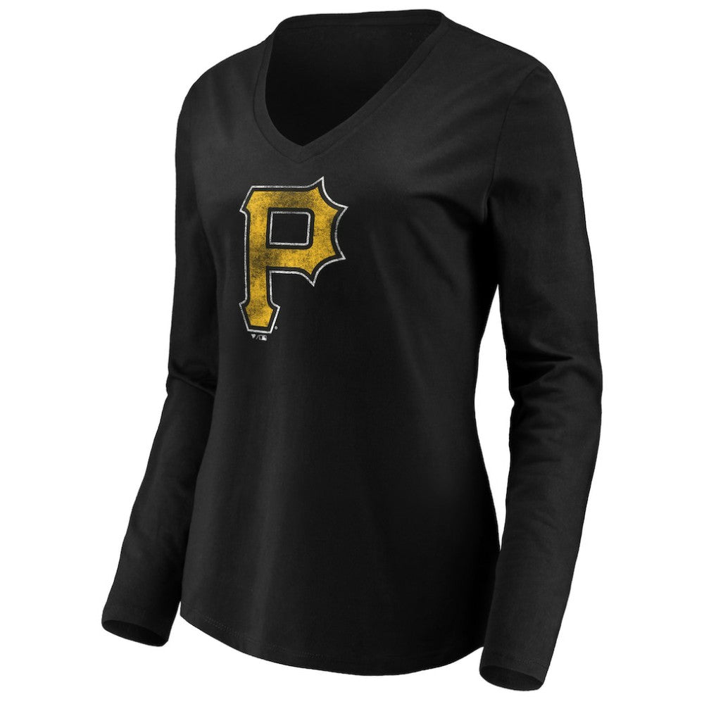Pittsburgh Pirates Women's Core Distressed Team Long Sleeve T-Shirt - Black T-shirts