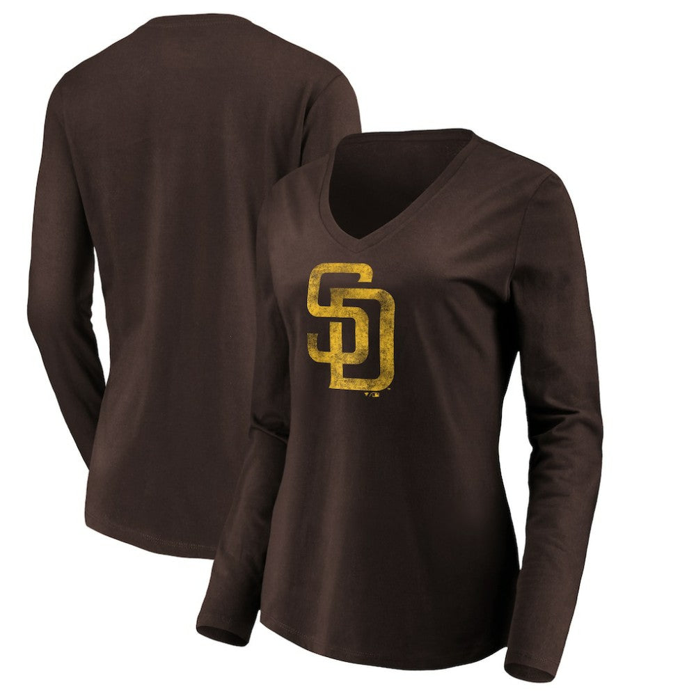 San Diego Padres Women's Core Distressed Team Long Sleeve T-Shirt - Brown T-shirts