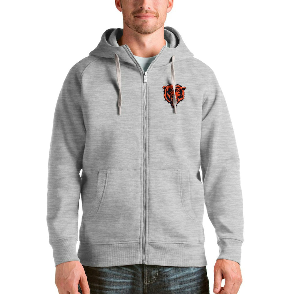 Chicago Bears Antigua Bear Head Victory Full-Zip Hoodie - Heather Gray Hoodies
