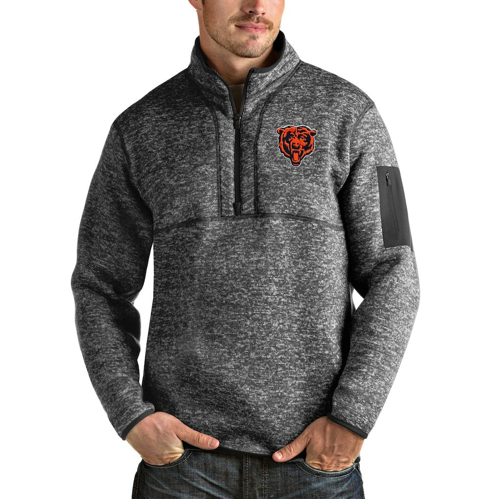Chicago Bears Antigua Bear Head Fortune Quarter-Zip Pullover Jacket - Heathered Charcoal Pullover