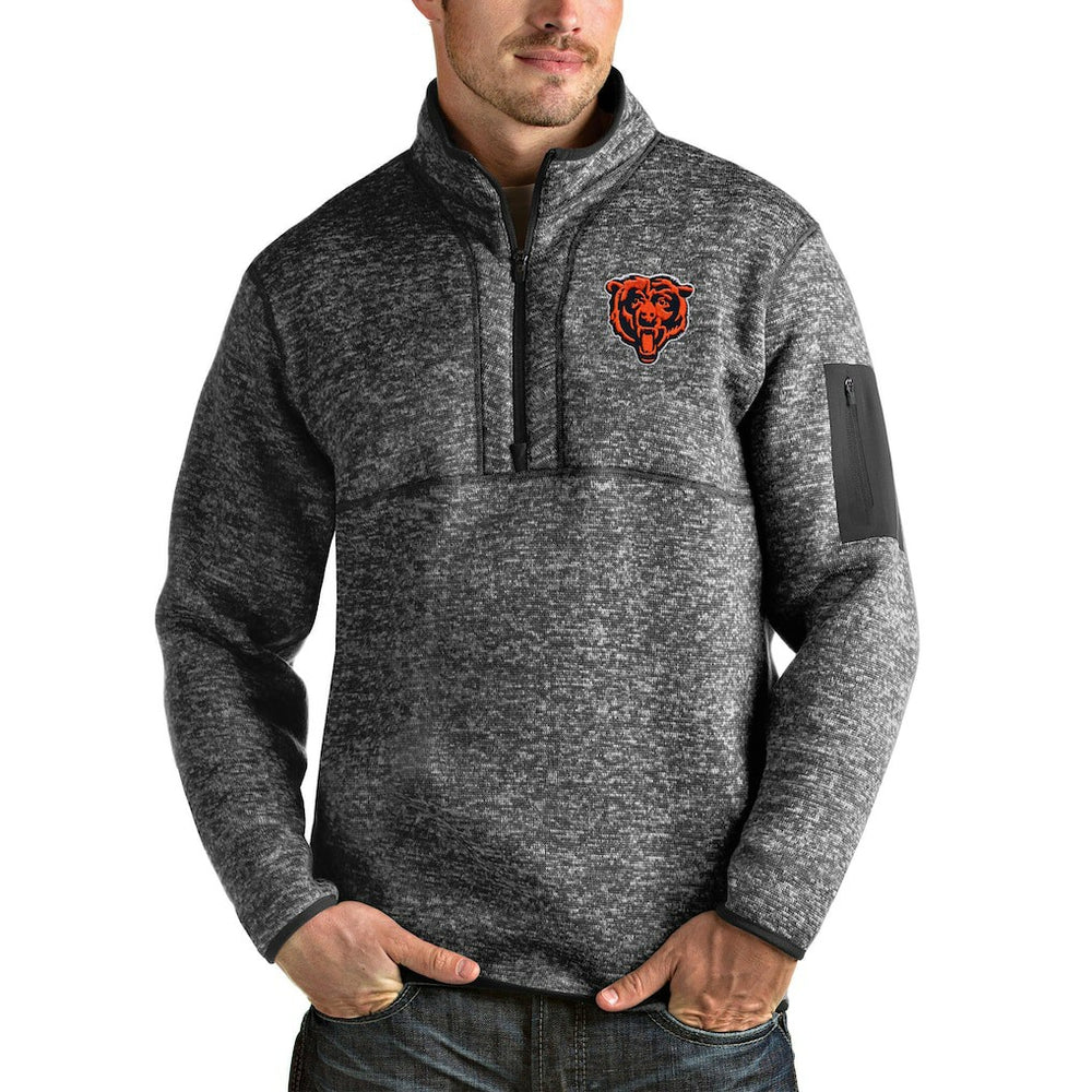 Chicago Bears Antigua Bear Head Fortune Quarter-Zip Pullover Jacket - Heathered Charcoal Pullover