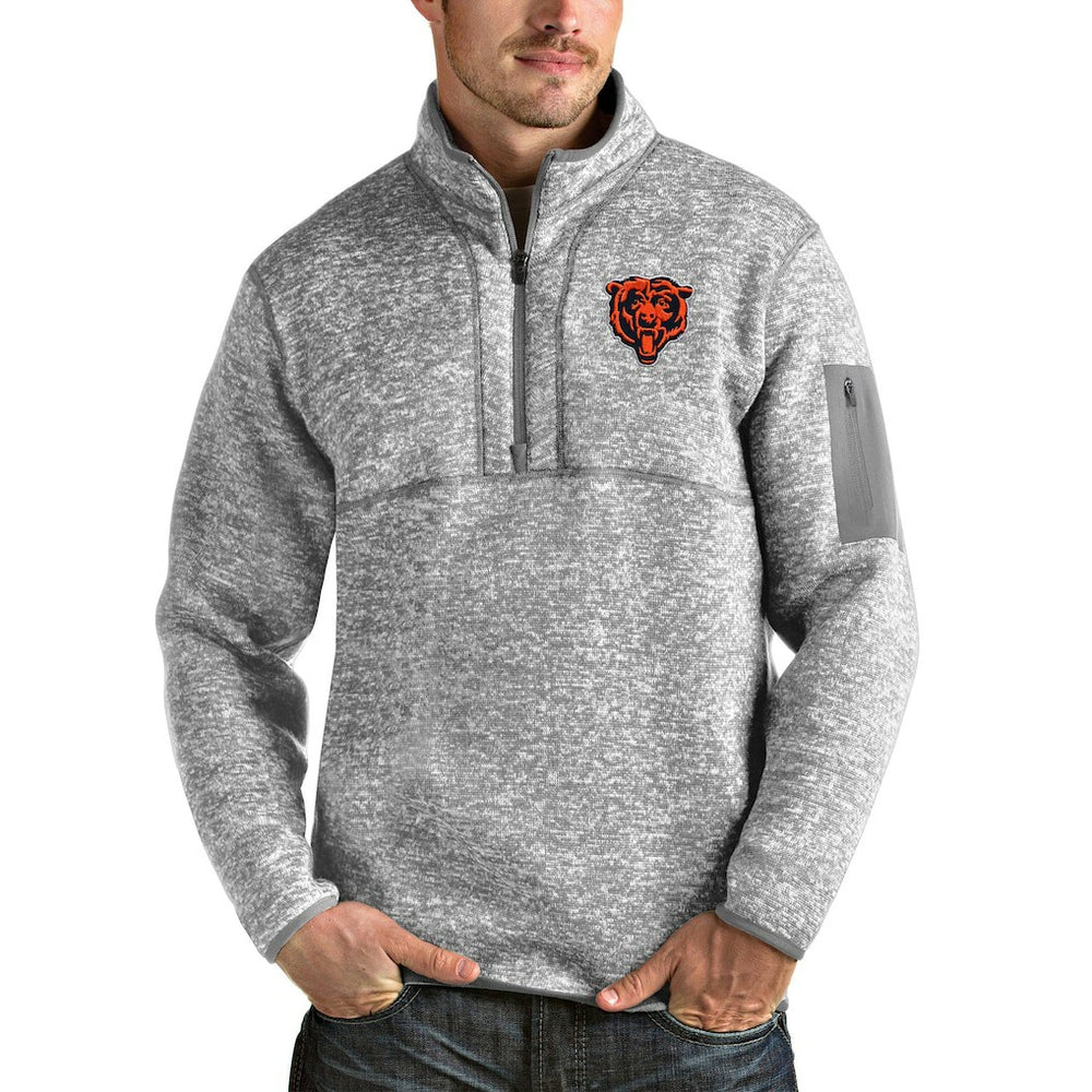 Chicago Bears Antigua Bear Head Fortune Quarter-Zip Pullover Jacket - Heather Gray Pullover