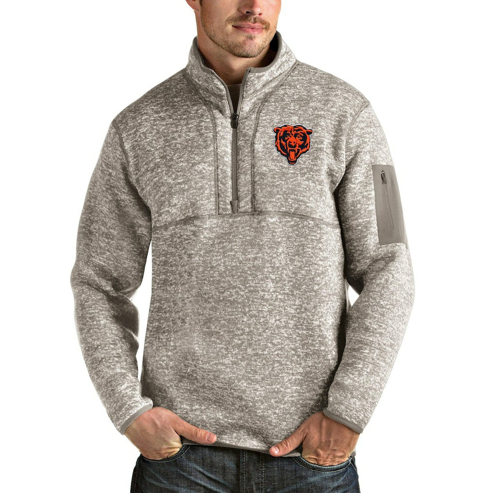 Chicago Bears Antigua Bear Head Fortune Quarter-Zip Pullover Jacket - Oatmeal Pullover