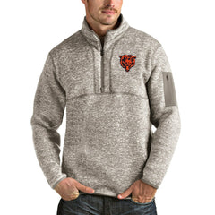 Chicago Bears Antigua Bear Head Fortune Quarter-Zip Pullover Jacket - Oatmeal Pullover