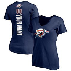 Oklahoma City Thunder Women's Playmaker Personalized Name & Number V-Neck T-Shirt Navy