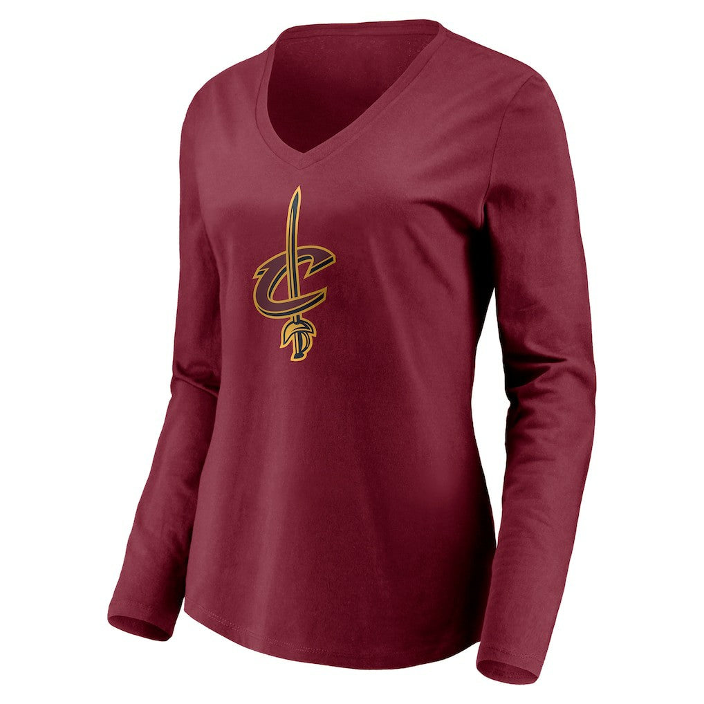 Cleveland Cavaliers Women's Playmaker Personalized Name & Number Long Sleeve V-Neck T-Shirt Wine