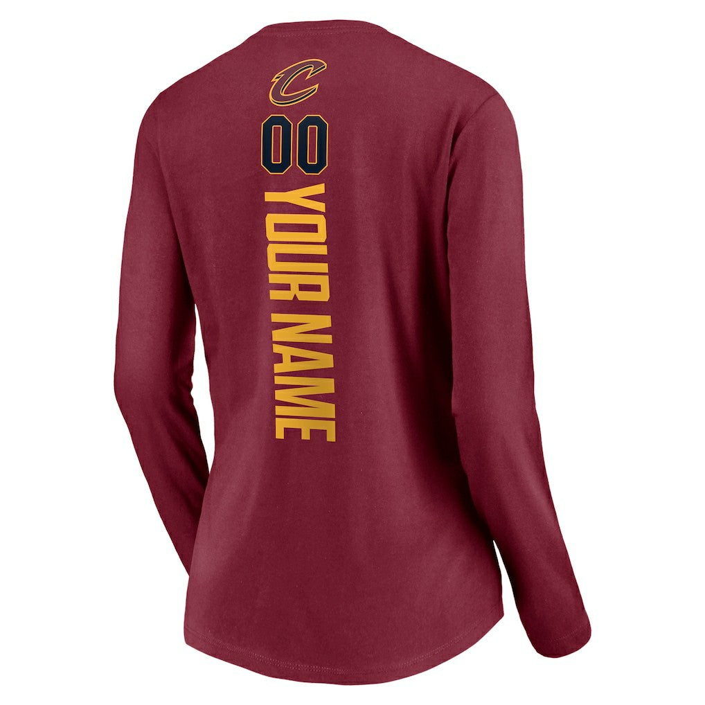 Cleveland Cavaliers Women's Playmaker Personalized Name & Number Long Sleeve V-Neck T-Shirt Wine