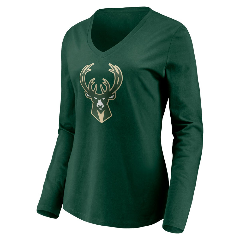 Milwaukee Bucks Women's Playmaker Personalized Name & Number Long Sleeve V-Neck T-Shirt Hunter Green