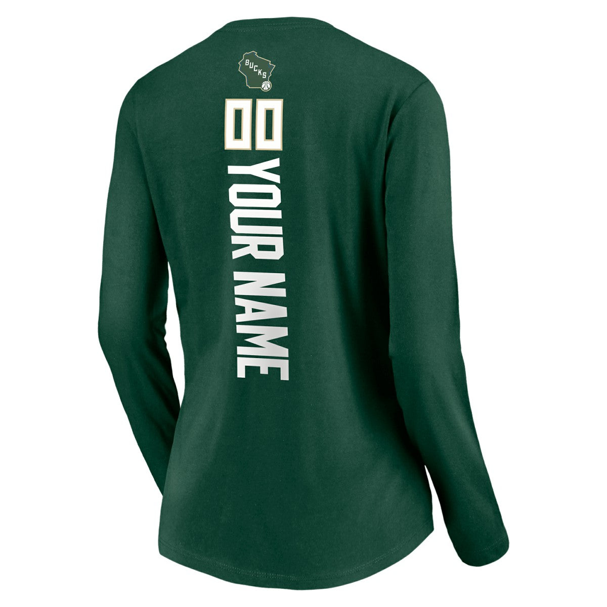 Milwaukee Bucks Women's Playmaker Personalized Name & Number Long Sleeve V-Neck T-Shirt Hunter Green