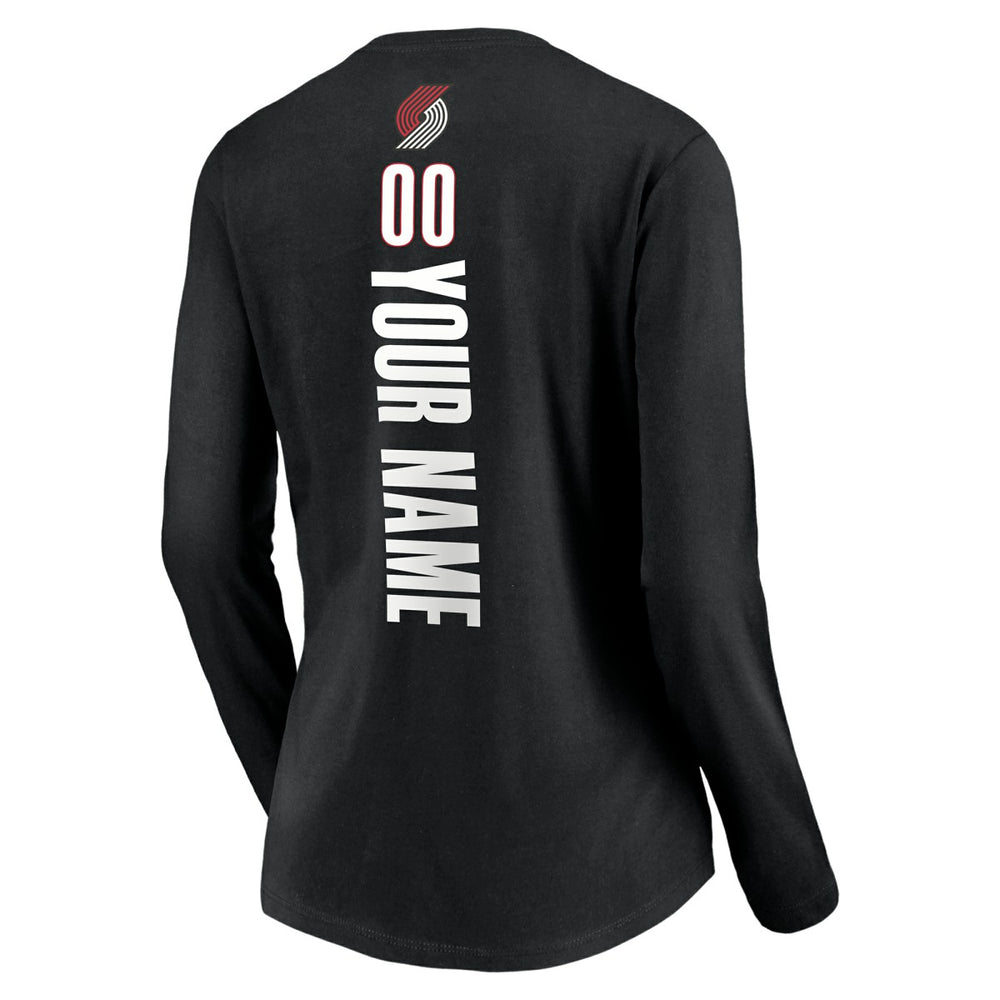 Portland Trail Blazers Women's Playmaker Personalized Name & Number Long Sleeve V-Neck T-Shirt Black