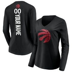 Toronto Raptors Women's Playmaker Personalized Name & Number Long Sleeve V-Neck T-Shirt Black
